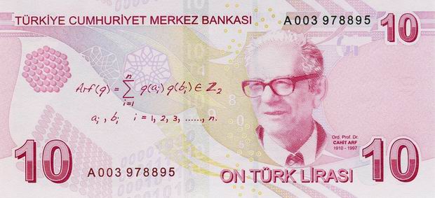 Купюра номиналом 10 турецких лир, обратная сторона